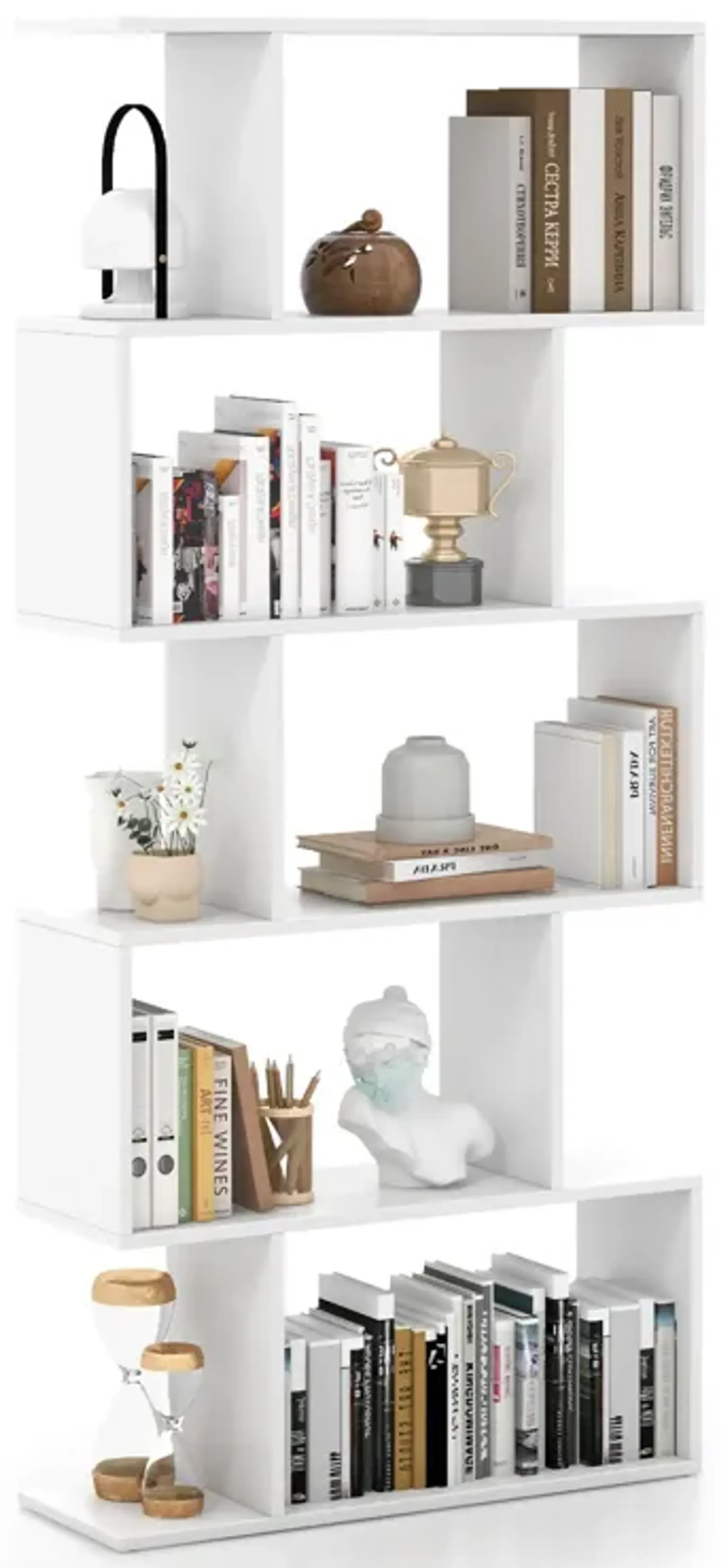 5-Tier Bookshelf with Anti-Toppling Device for Living Room Home Office