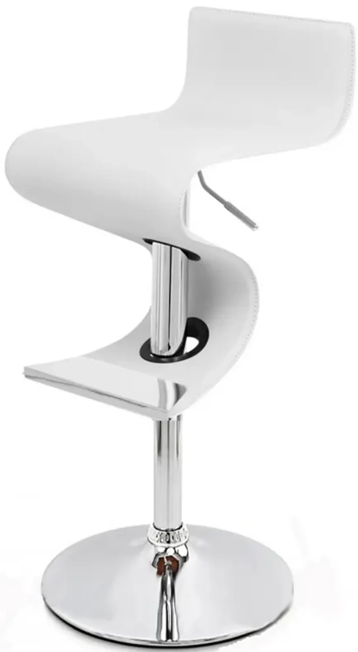 Cruze 22-30 Inch Adjustable Swivel Counter Height Stool, Wave Curves, White - Benzara