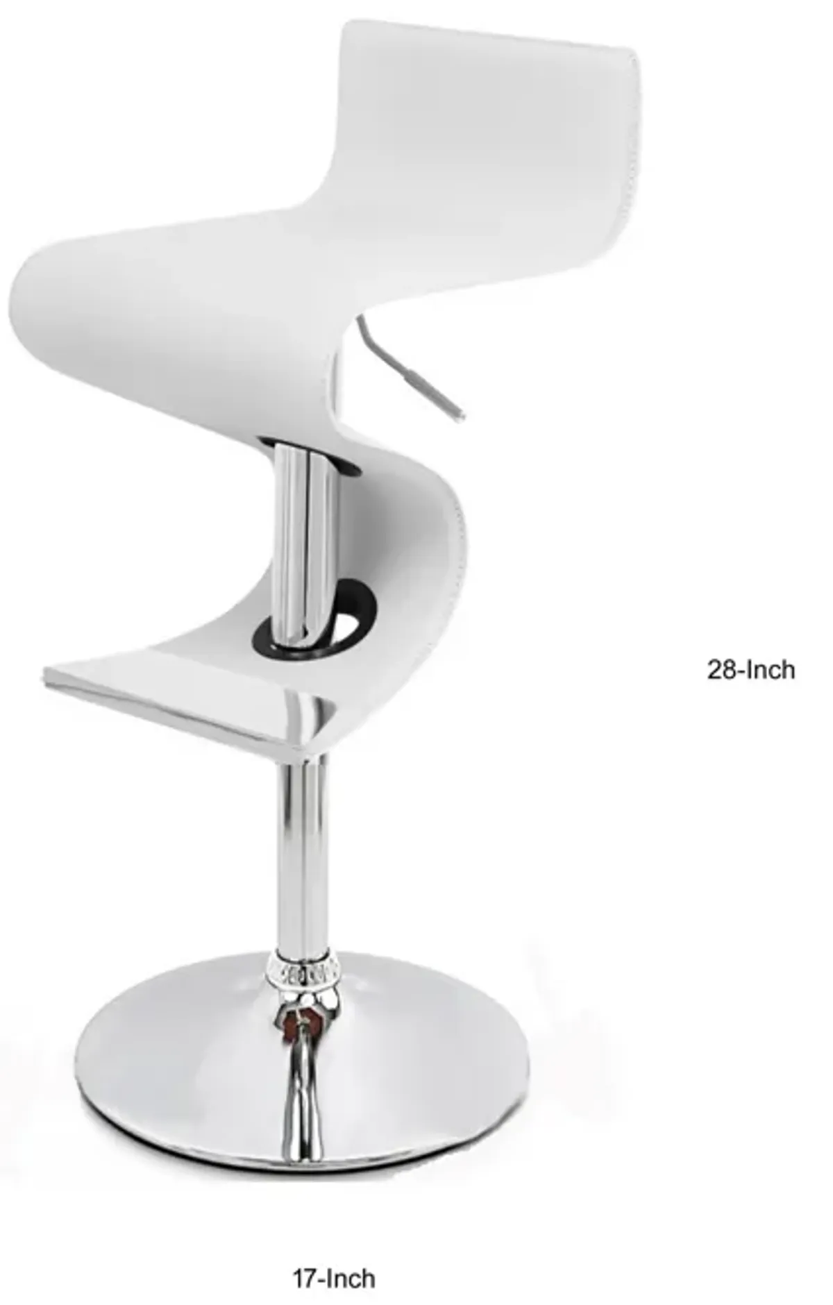 Cruze 22-30 Inch Adjustable Swivel Counter Height Stool, Wave Curves, White - Benzara