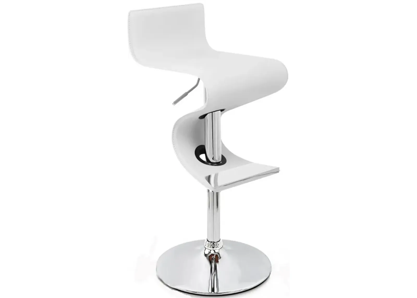 Cruze 22-30 Inch Adjustable Swivel Counter Height Stool, Wave Curves, White - Benzara