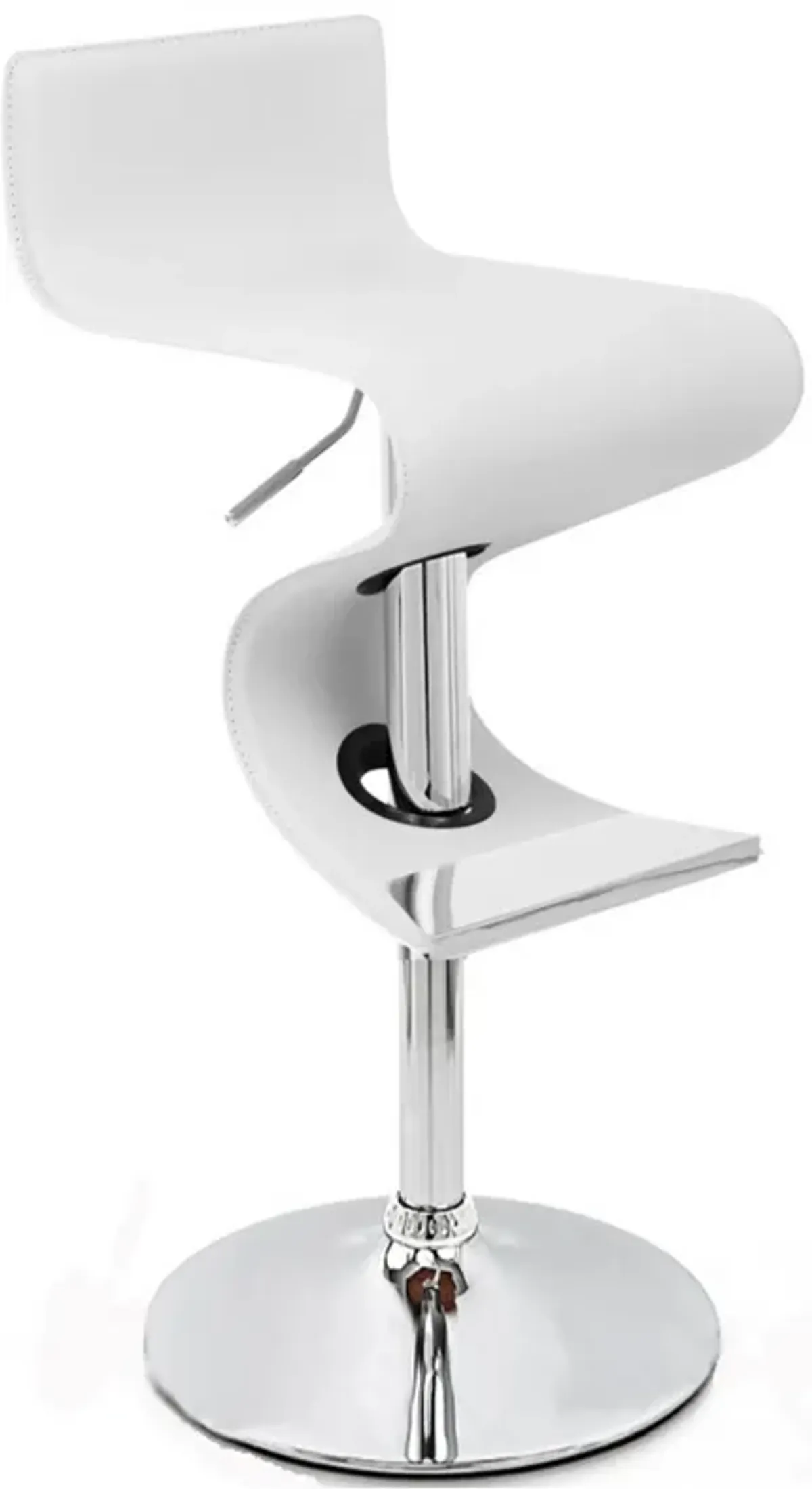 Cruze 22-30 Inch Adjustable Swivel Counter Height Stool, Wave Curves, White - Benzara