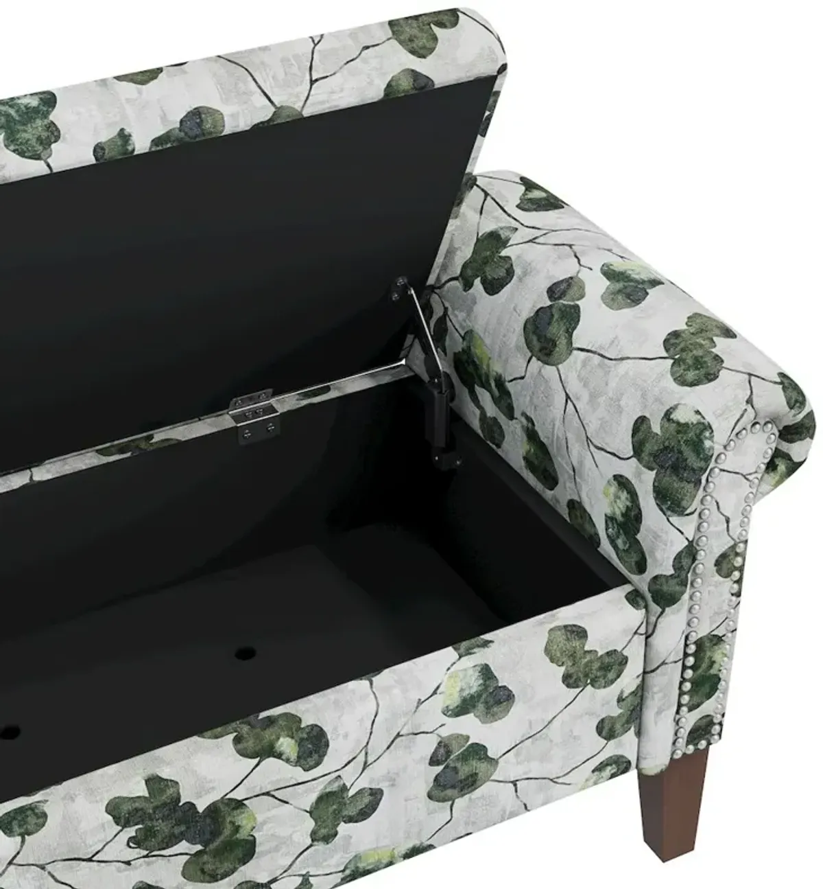 HL Home Furnishings Rolled Arm Storage Ottoman in Green Floral Bonsai