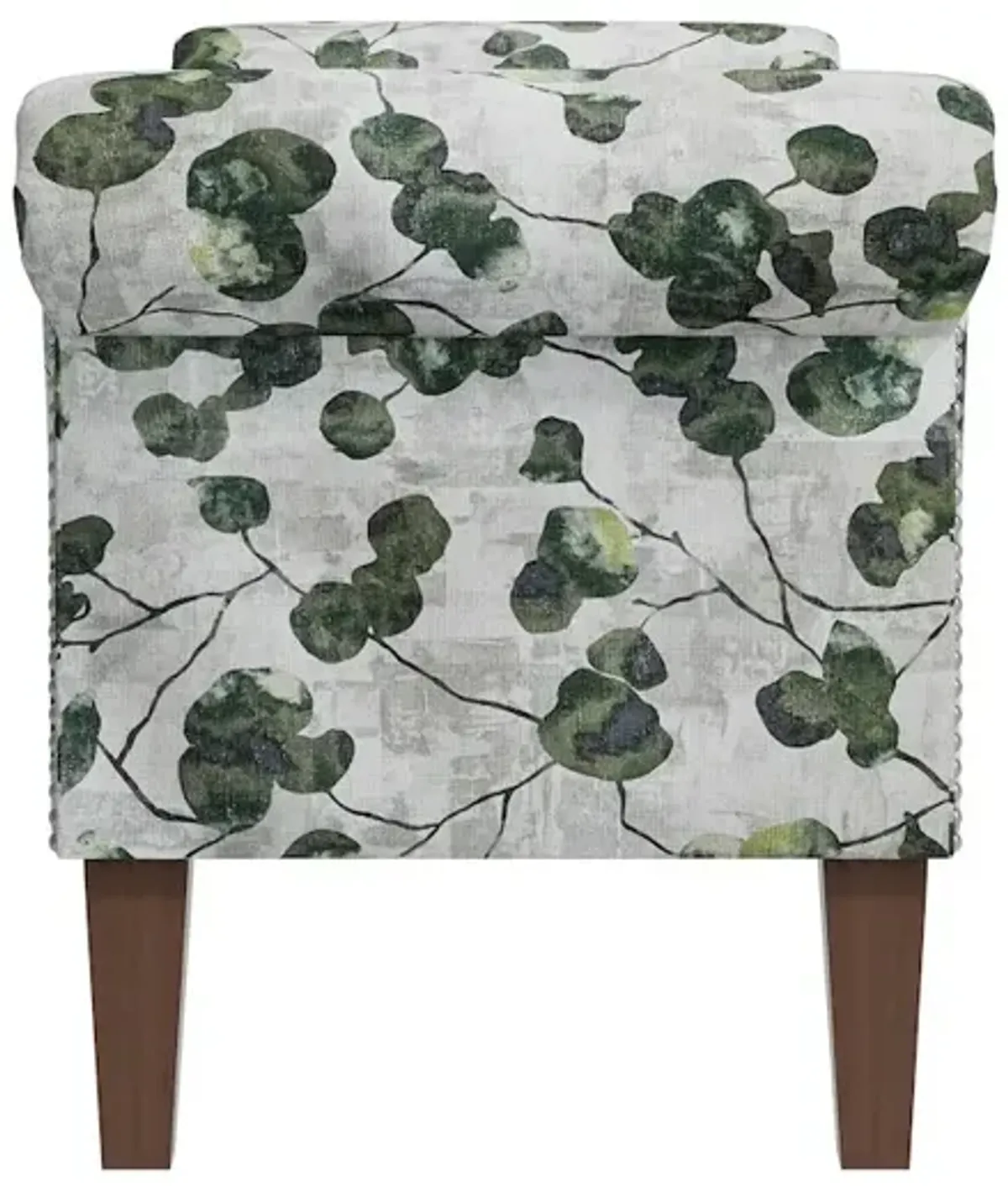 HL Home Furnishings Rolled Arm Storage Ottoman in Green Floral Bonsai