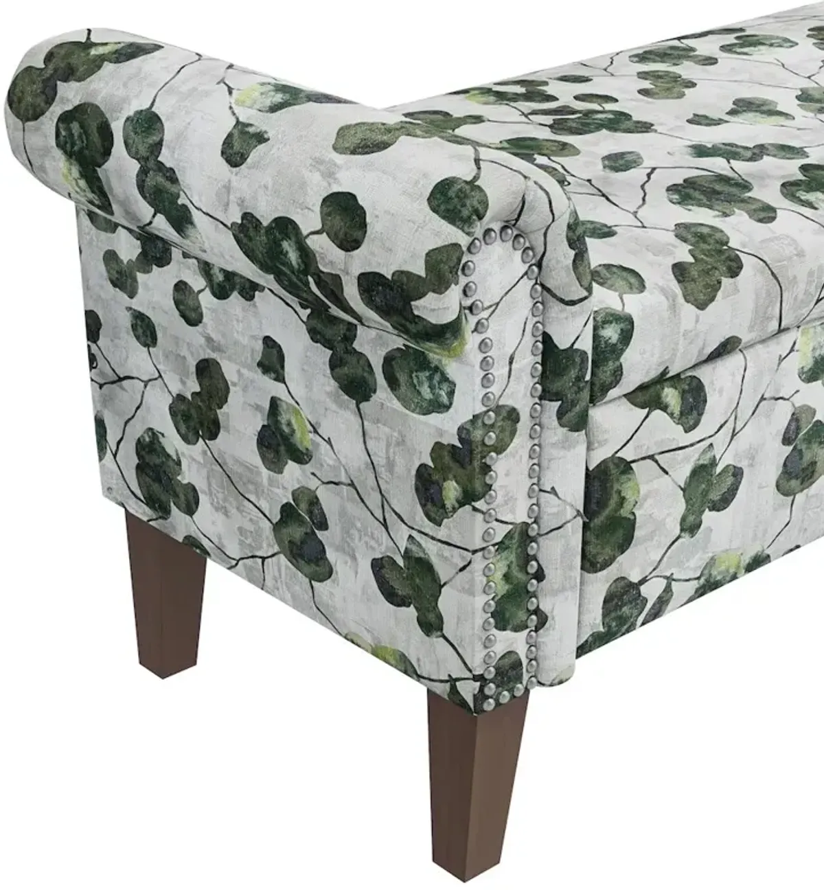 HL Home Furnishings Rolled Arm Storage Ottoman in Green Floral Bonsai