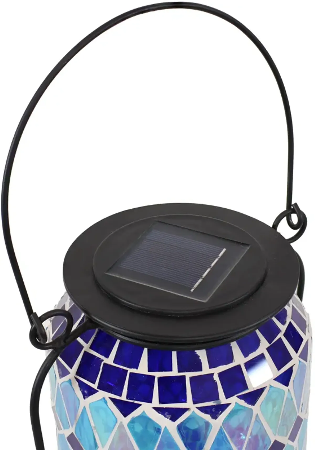 Sunnydaze Cool Blue Mosaic Glass Outdoor Solar LED Lantern - 8 in