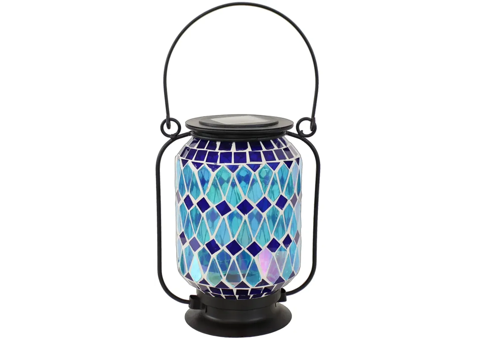 Sunnydaze Cool Blue Mosaic Glass Outdoor Solar LED Lantern - 8 in