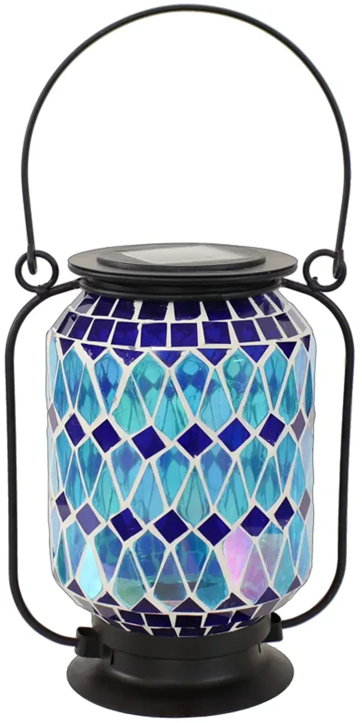 Sunnydaze Cool Blue Mosaic Glass Outdoor Solar LED Lantern - 8 in