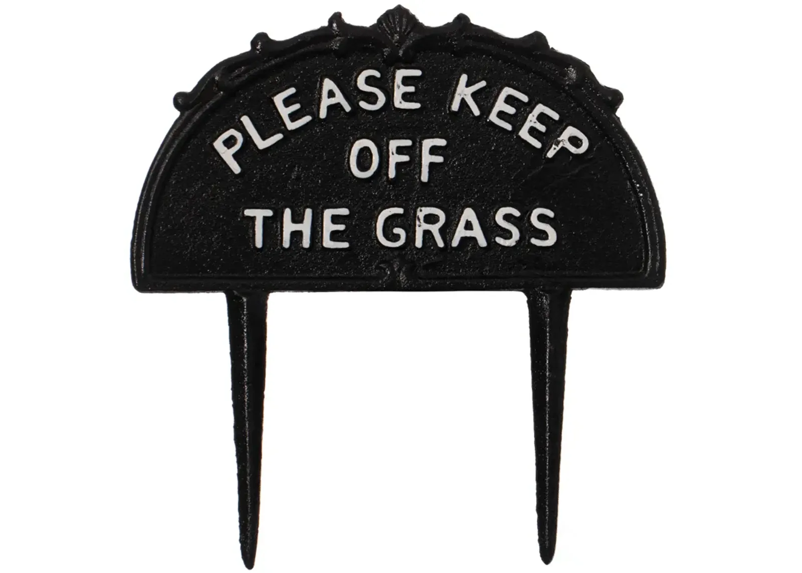 Decorative Please Keep Off The Grass Post, Outdoor Warning Ground Cast Iron Stake, Black