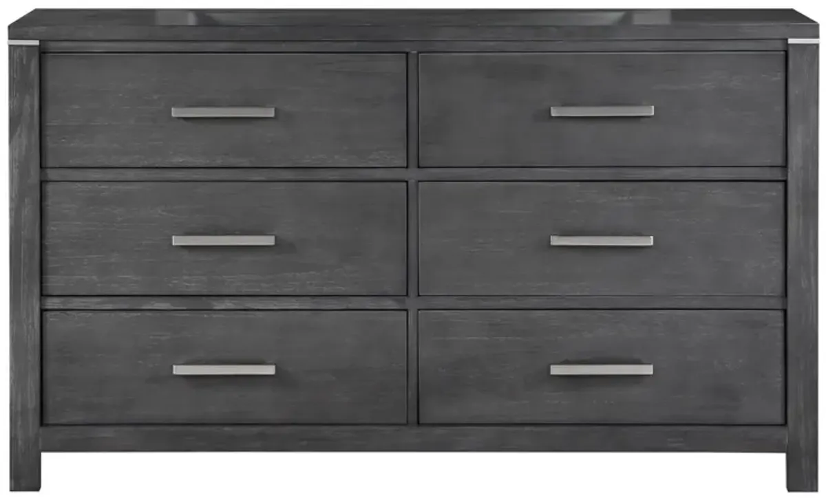 Benjara Tal 62 Inch Dresser, 6 Drawers Handles, Charcoal Finish, Gray, Chrome