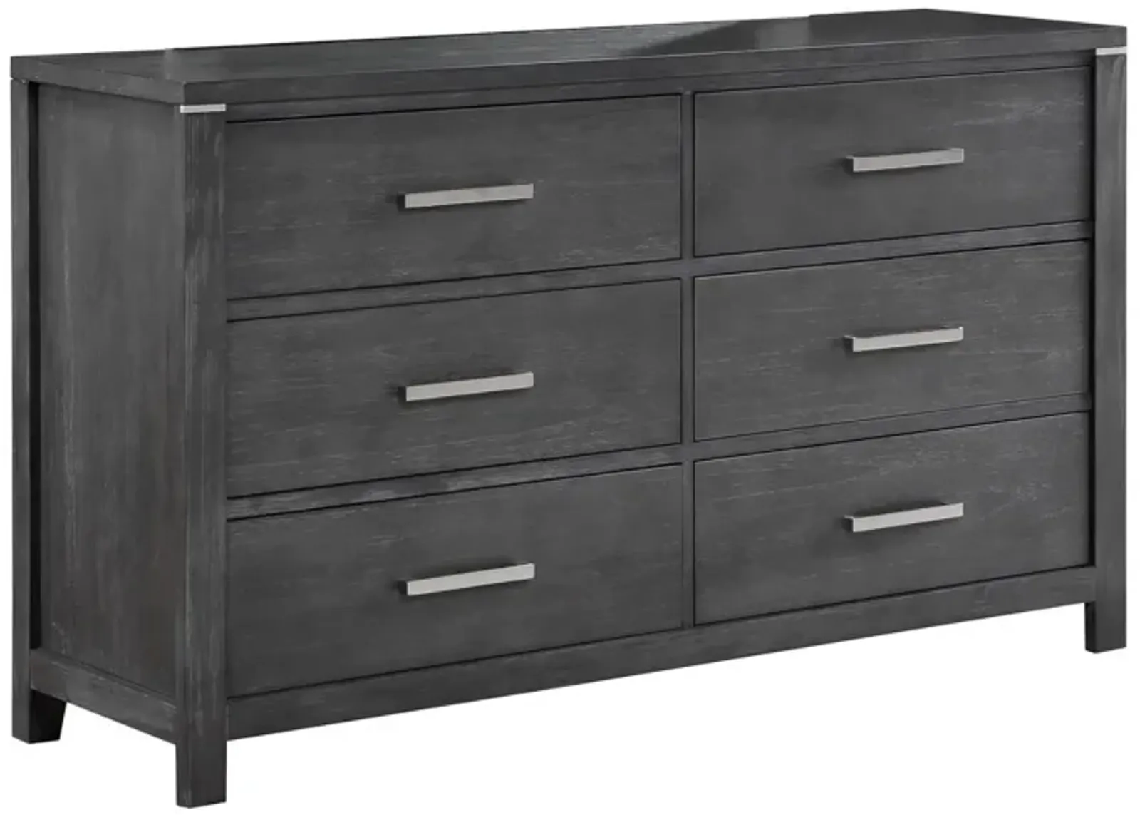 Benjara Tal 62 Inch Dresser, 6 Drawers Handles, Charcoal Finish, Gray, Chrome