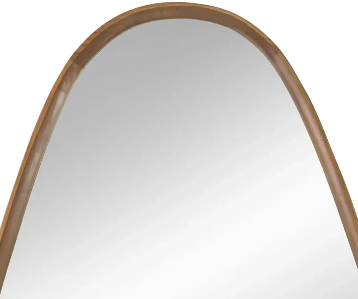 Roe 37 Inch Accent Wall Mirror, Brown Curved Pine Wood Frame, Minimalistic-Benzara