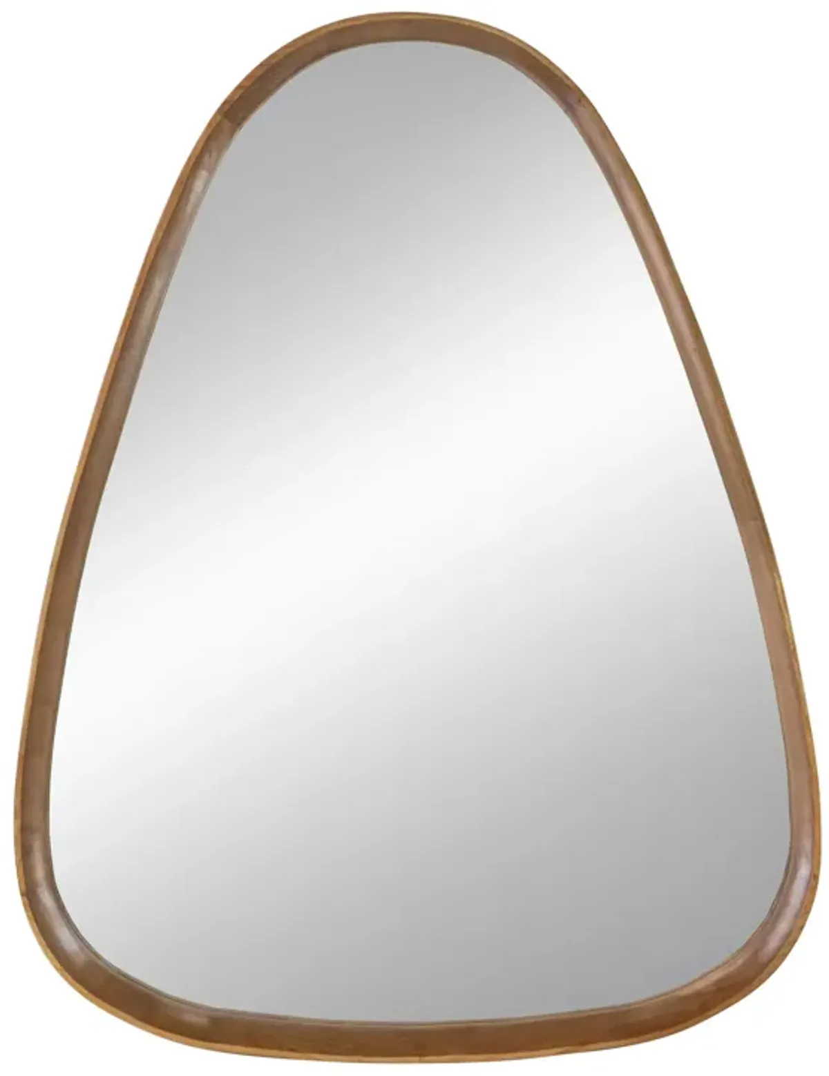 Roe 37 Inch Accent Wall Mirror, Brown Curved Pine Wood Frame, Minimalistic-Benzara