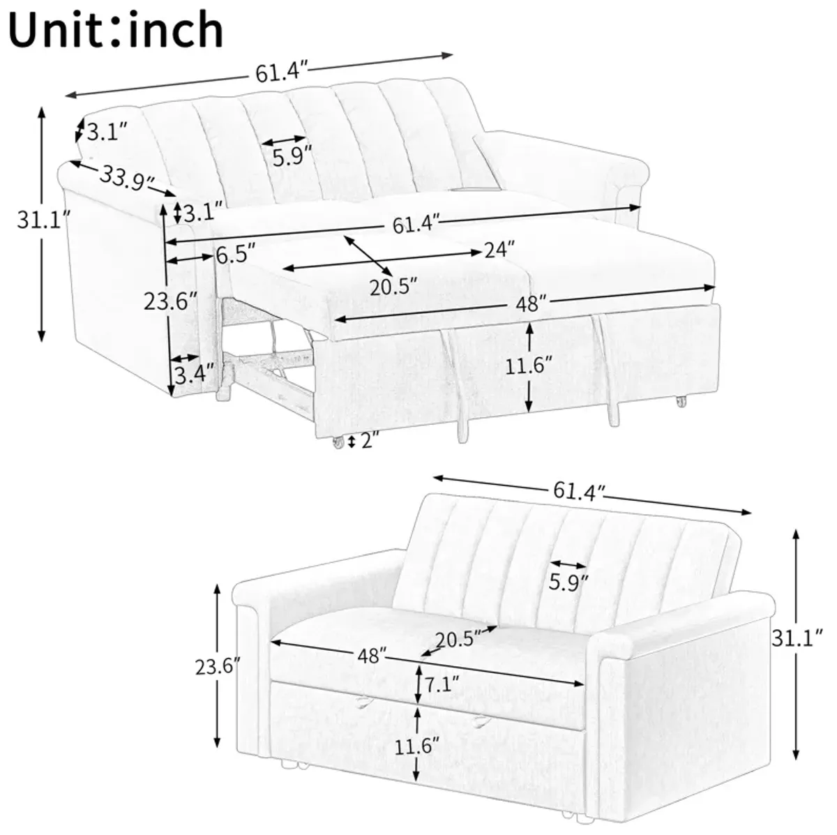 Merax Convertible Soft Cushion Sofa Pull Bed