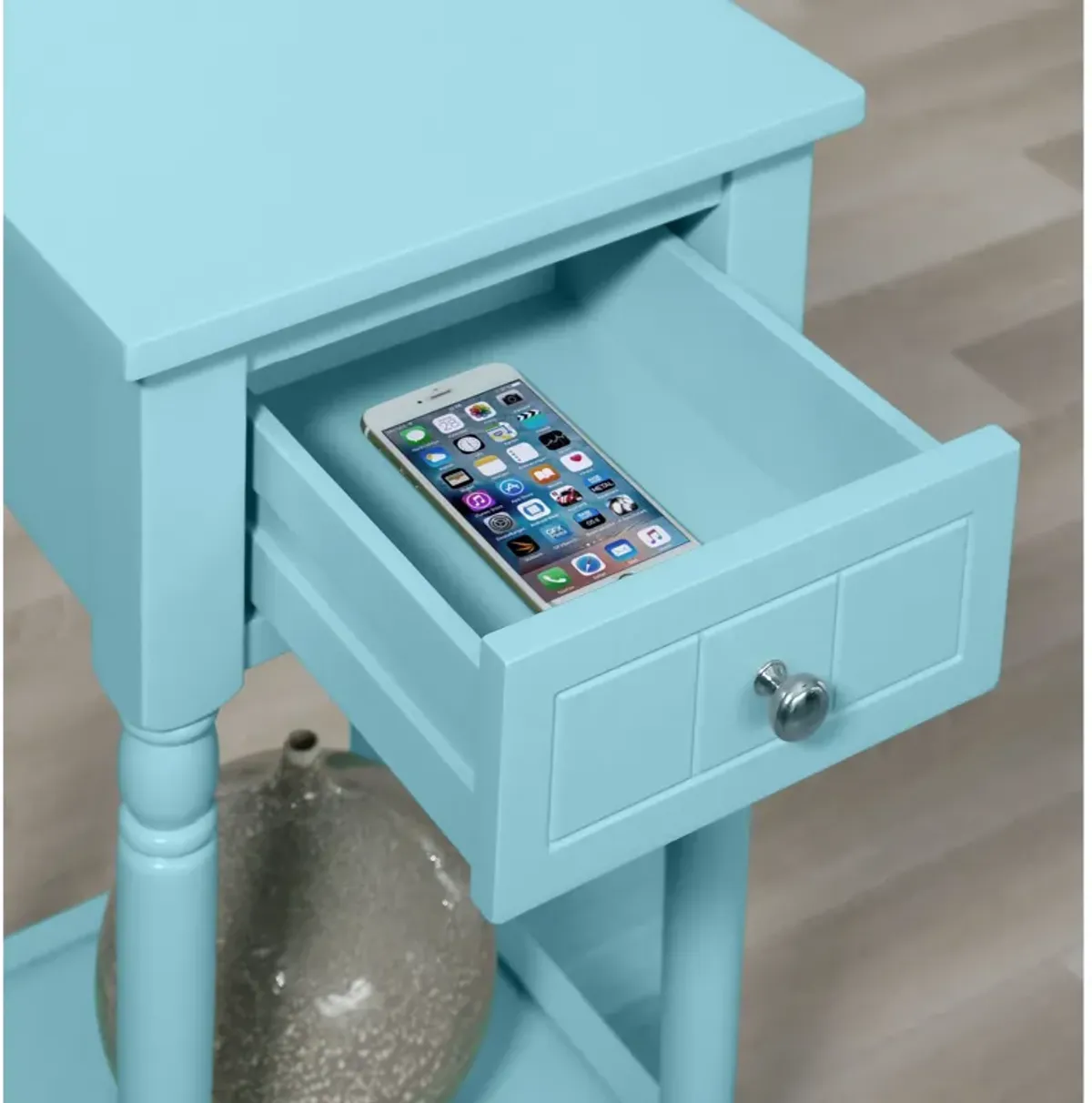 Convenience Concepts French Country Khloe 1 Drawer Accent Table with Shelf, Sky Blue