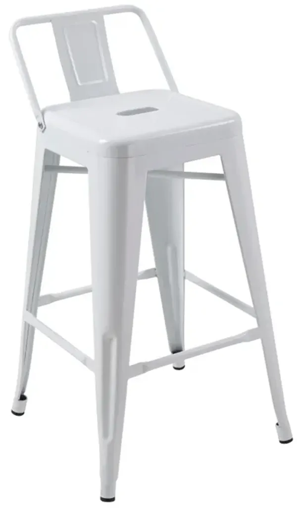 Giri 26 Inch Counter Stool Chair, Set of 4, Footrest and Tapered Legs, White Metal - Benzara