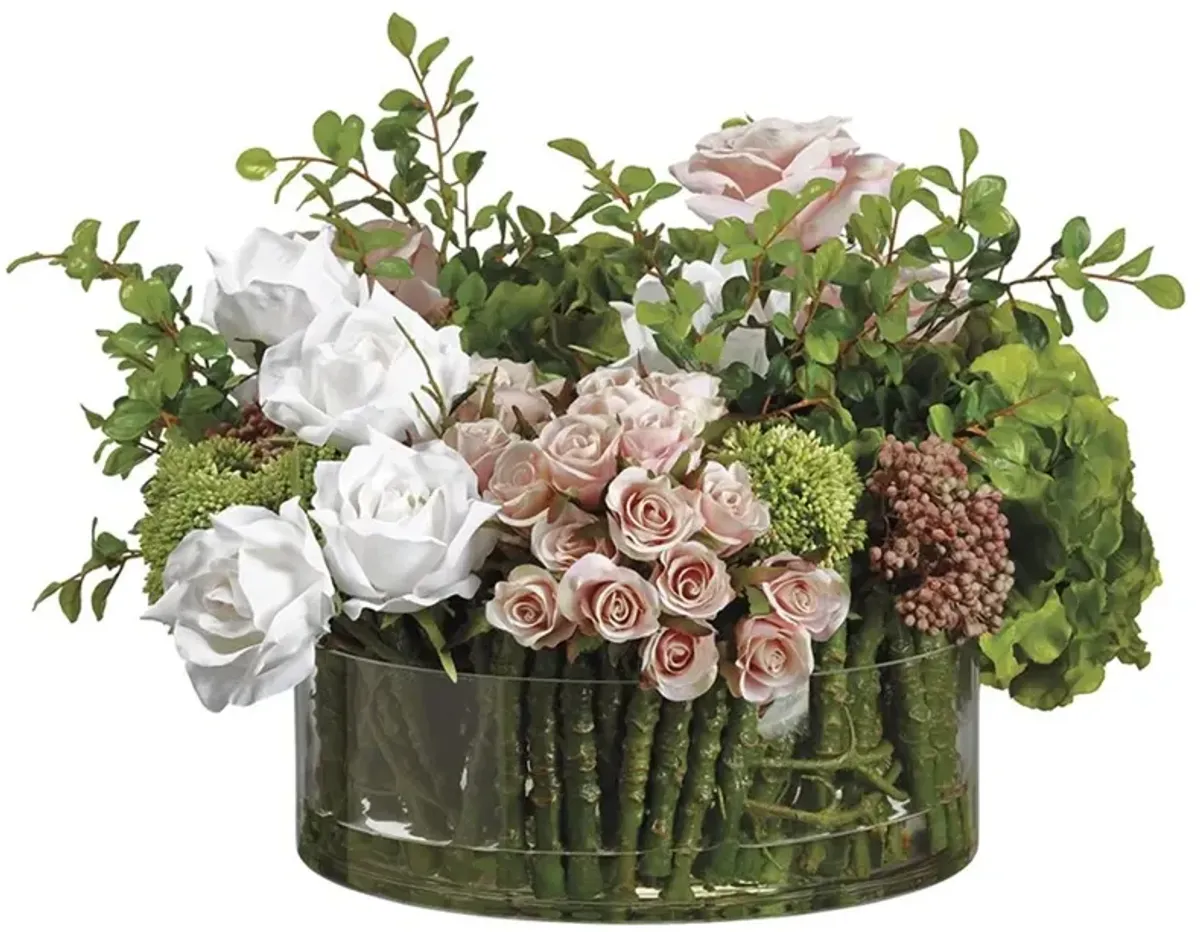 Hydrangea/Rose Mixed in Glass Cylinder