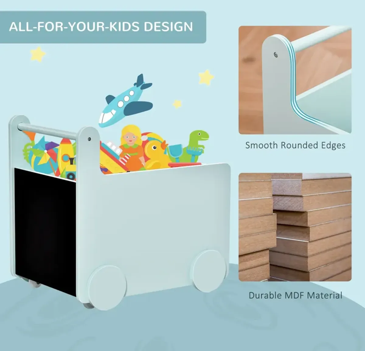 Blue Kids' Organizer: 18.5" Wheeled Storage Cabinet for Books and Toys