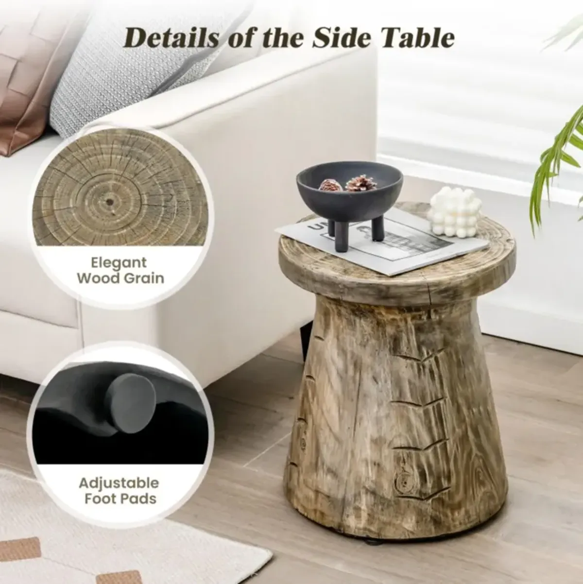 Hivvago Weather Resident Rock End Table with Wood Grain for Living Room