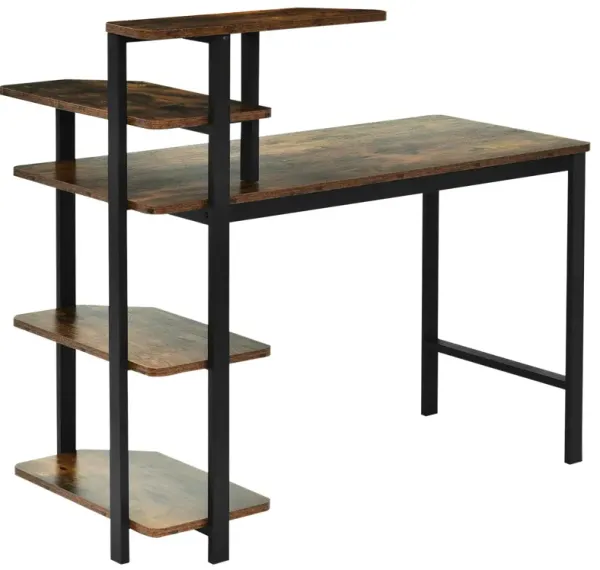 Computer Desk Writing Study Table with Storage Shelves Home Office Rustic Brown-Rustic Brown