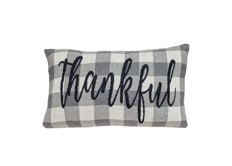 24" Gray and Black Thankful Rectangular Throw Pillow