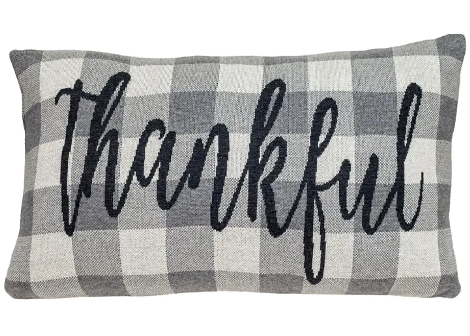 24" Gray and Black Thankful Rectangular Throw Pillow