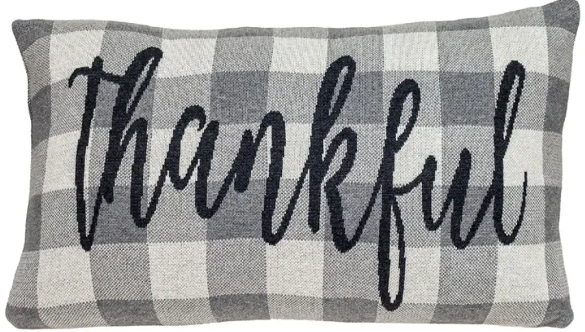 24" Gray and Black Thankful Rectangular Throw Pillow