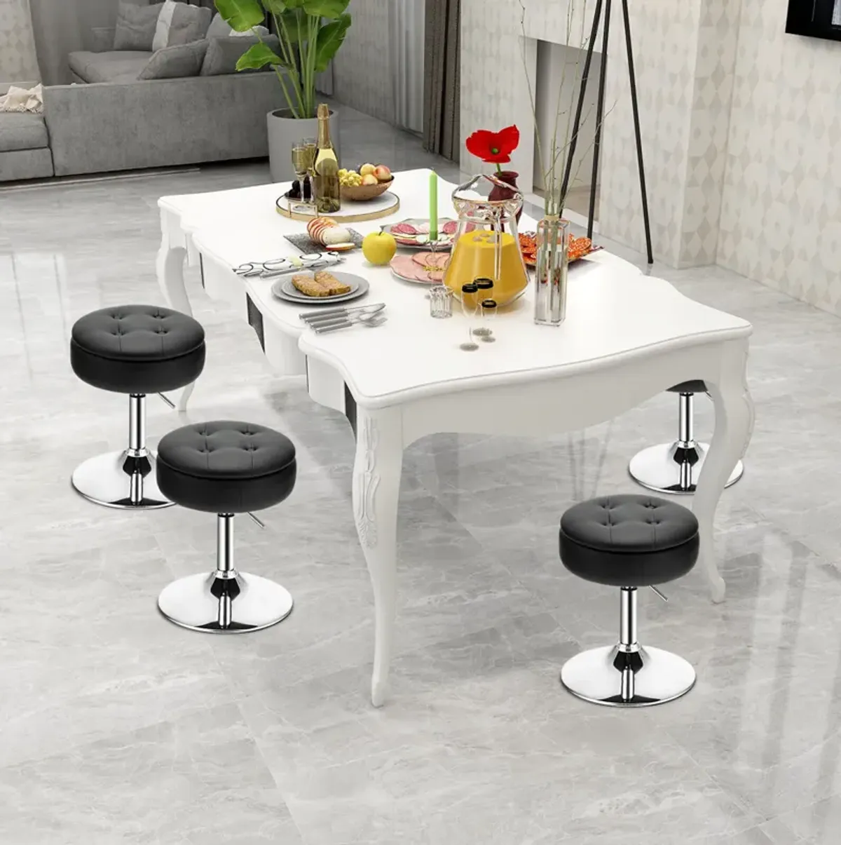 Adjustable 360� Swivel Storage Vanity Stool with Removable Tray