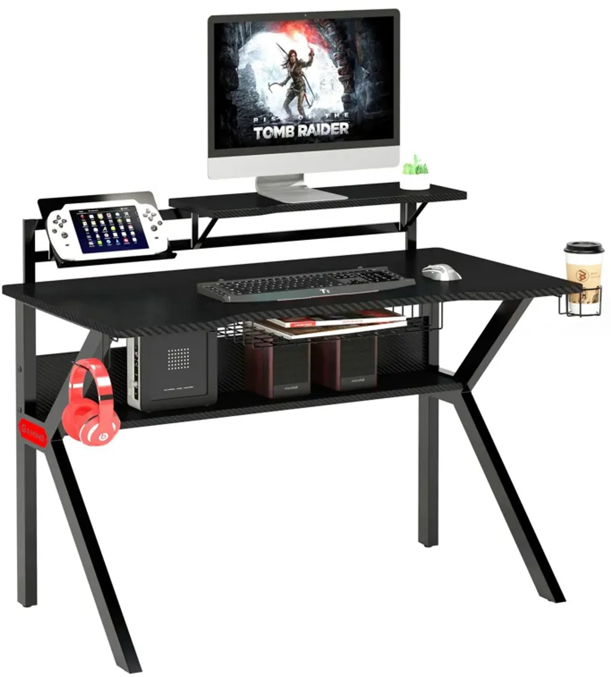 Pvc Coated Ergonomic Metal Frame Gaming Desk With K Shape Legs Black ...