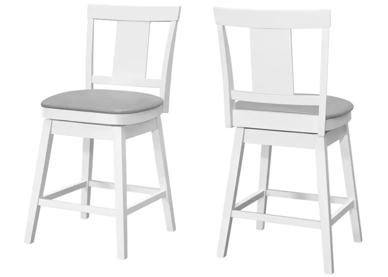 Monarch Specialties I 1233 Bar Stool, Set Of 2, Swivel, Counter Height, Kitchen, Wood, Pu Leather Look, White, Grey, Transitional