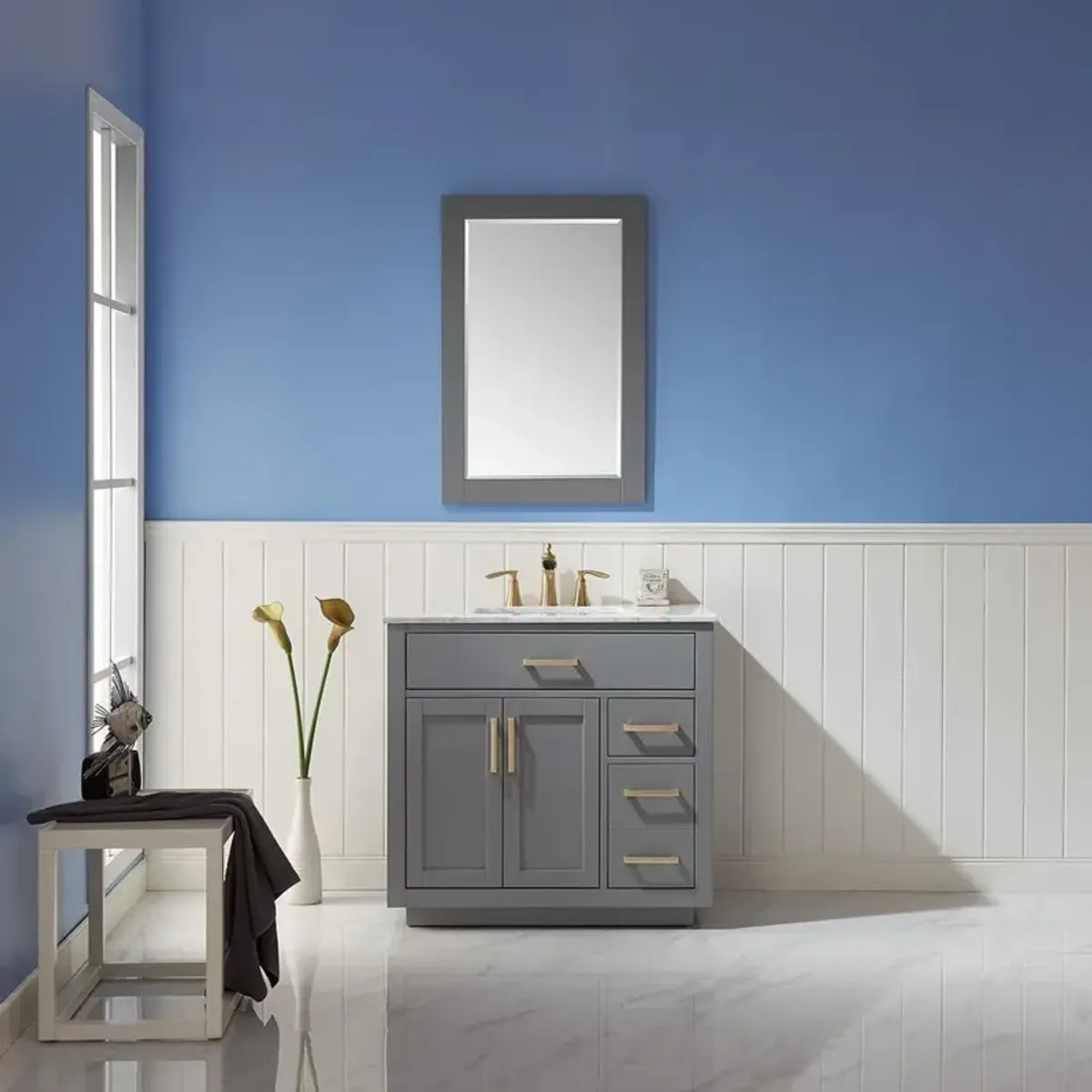 Altair 36 Single Bathroom Vanity Set in Gray with Mirror