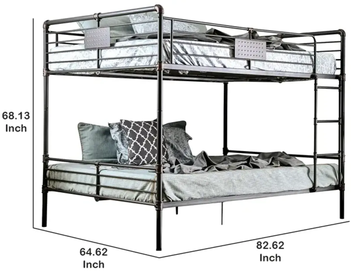 2 Tier Industrial Style Queen Size Bunk Bed with Attached Ladder, Black - Benzara