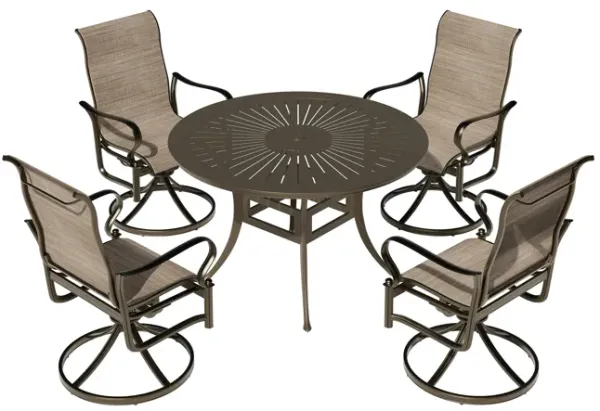 Mondawe 5 Pieces Outdoor Patio Dining Set with 53"W Round Dining Table & 4 Swivel Rocking Chairs