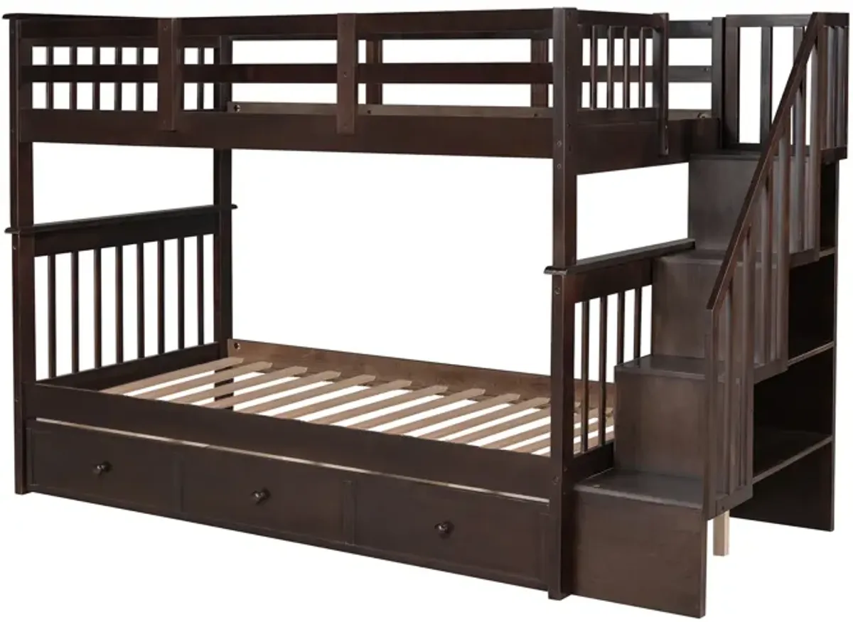 Merax Stairway Twin-Over-Twin Bunk Bed with Three Drawers for Bedroom, Dorm