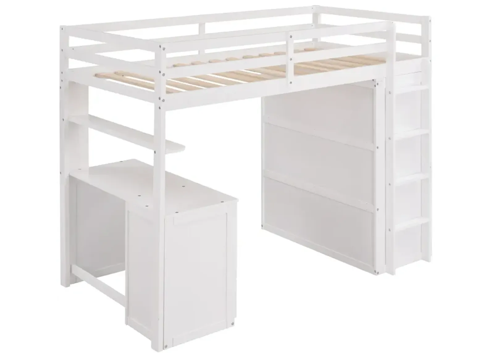 Twin Size Loft Bed With Drawers, Desk, And Wardrobe