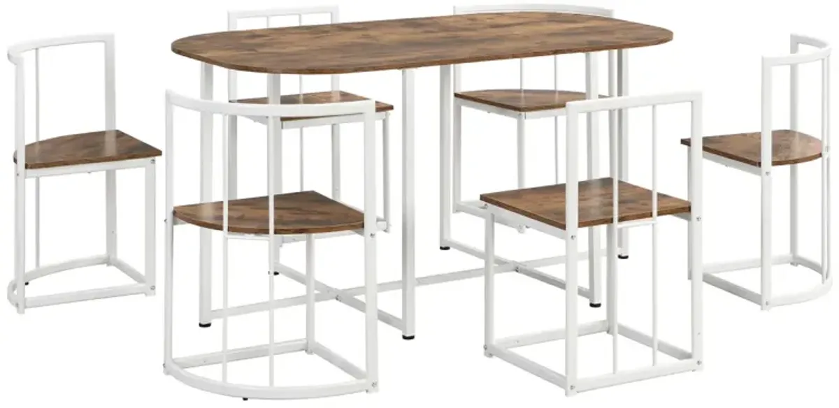 Modern 7-Piece Dining Table Set With Faux Marble Compact 5 5" Kitchen Table Set For 6, White