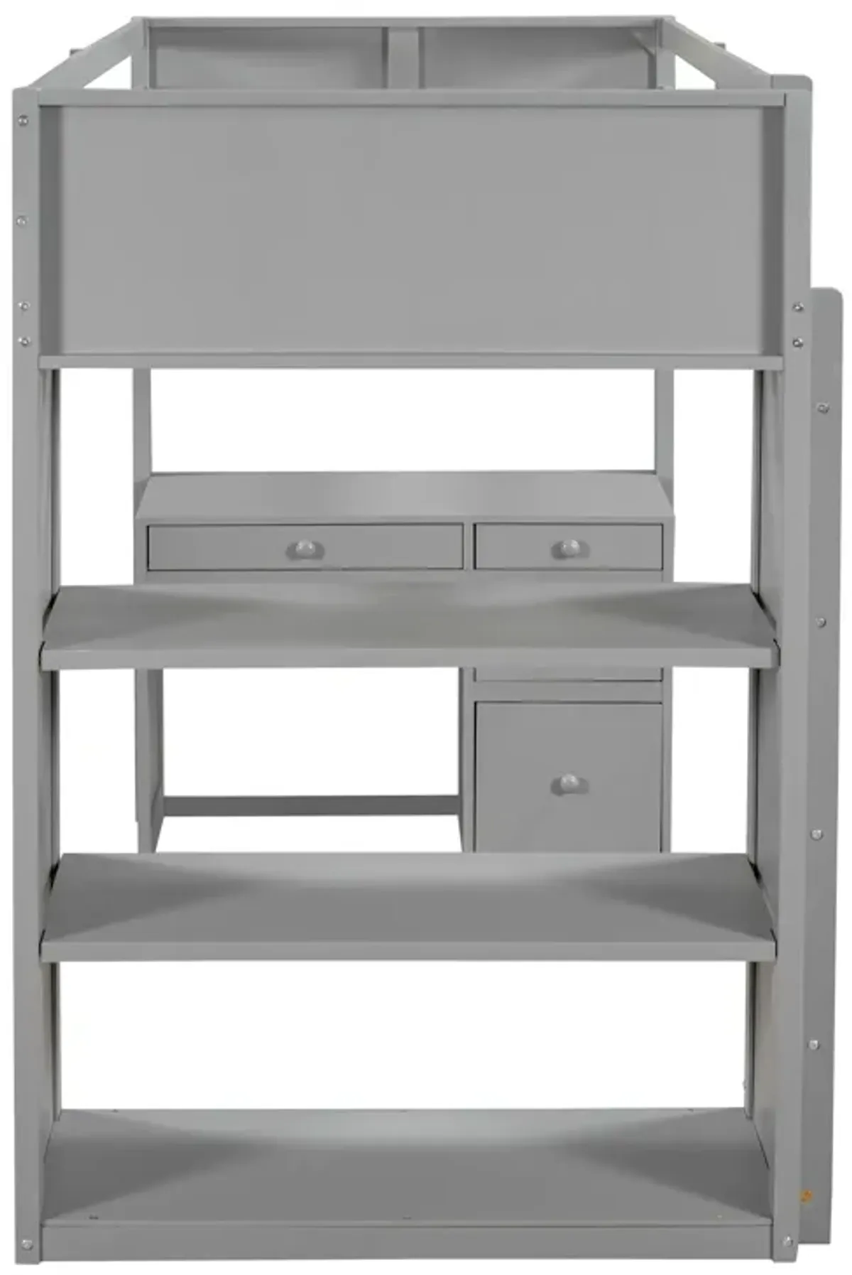 Loft Bed with Ladder Space-Saving Design with Built-In Shelves & Desk