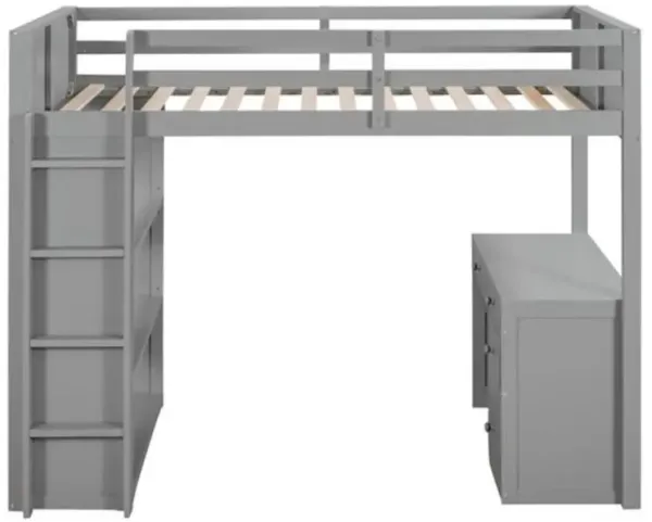 Loft Bed with Ladder Space-Saving Design with Built-In Shelves & Desk