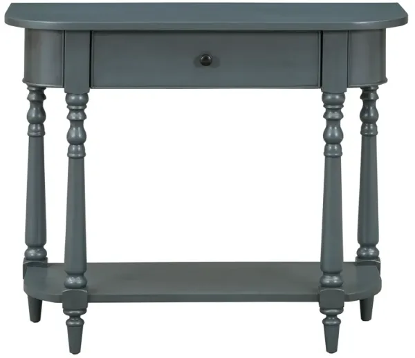 Clihome Narrow Console Table with Curved Corner, Retro Entryway Table with Top Drawer and Open Shelf, Sofa Table Console Tables for Entryway, Hallway and Living Room (Navy)