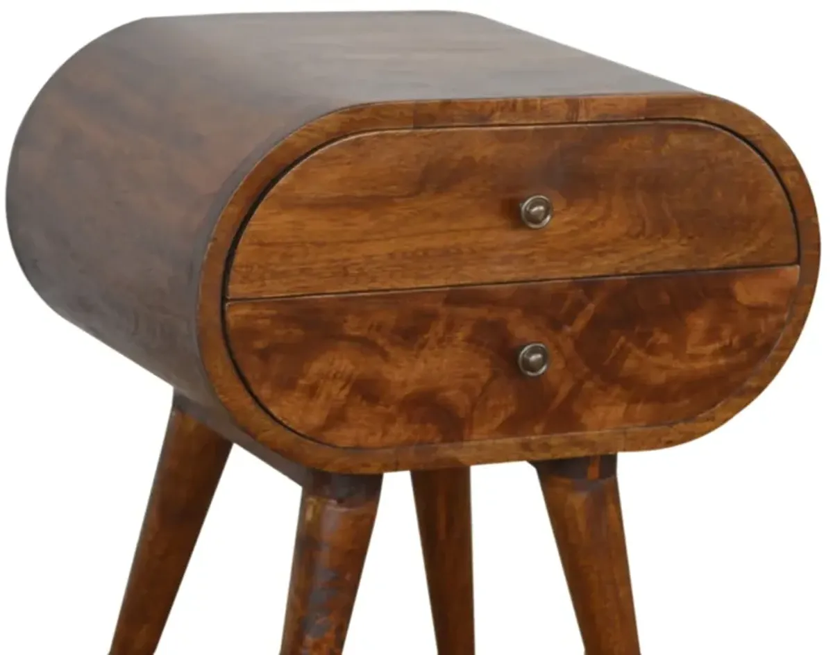 Chestnut Circular 2 Drawer Solid Wood Nightstand