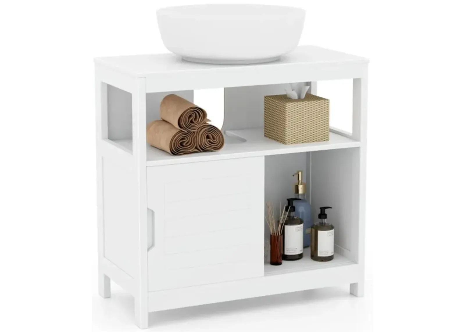 Hivvago Pedestal Sink Storage Cabinet with 2 Sliding Doors and U-shaped Cut-out-White