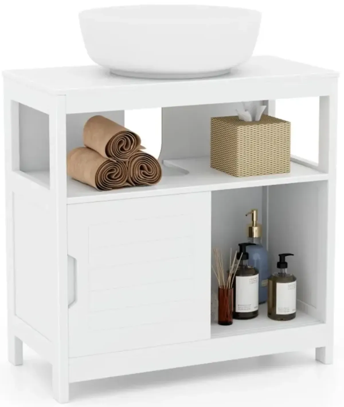 Hivvago Pedestal Sink Storage Cabinet with 2 Sliding Doors and U-shaped Cut-out-White