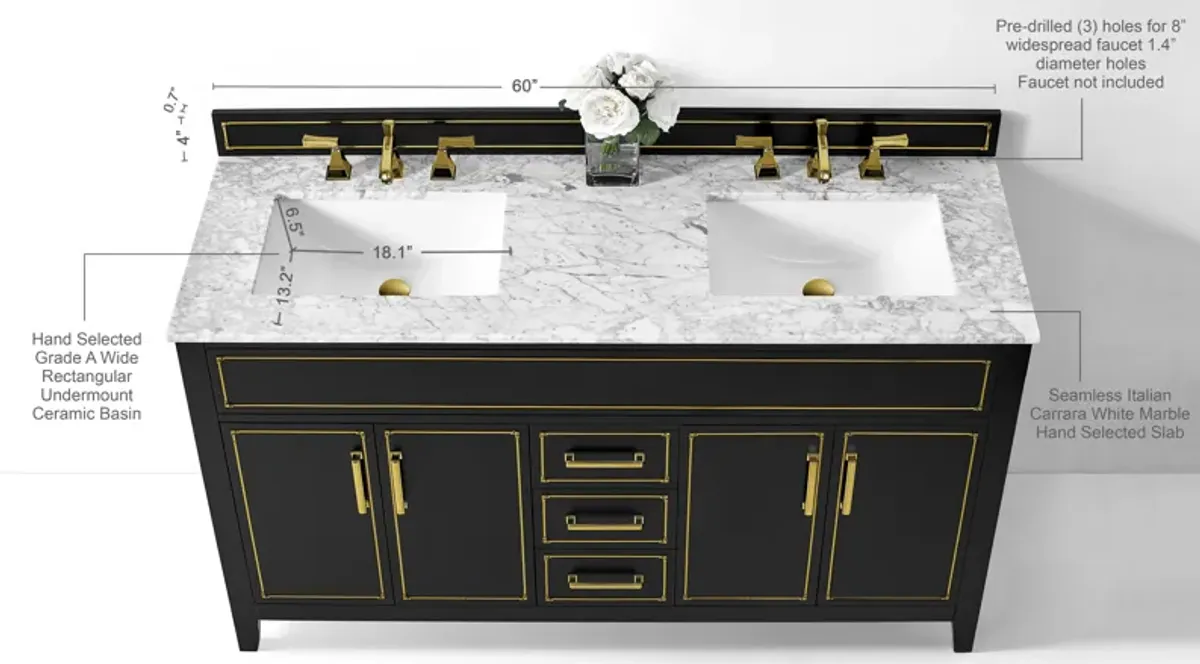 Aspen 60 in. Bath Vanity Set in Black Onyx