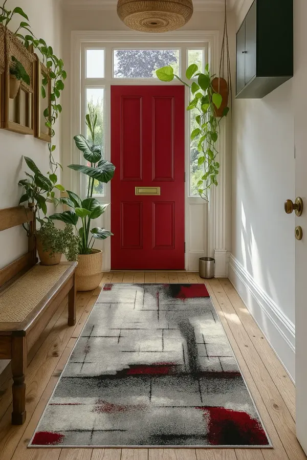 Montage Modern Abstract Grey Red Indoor Area Rug