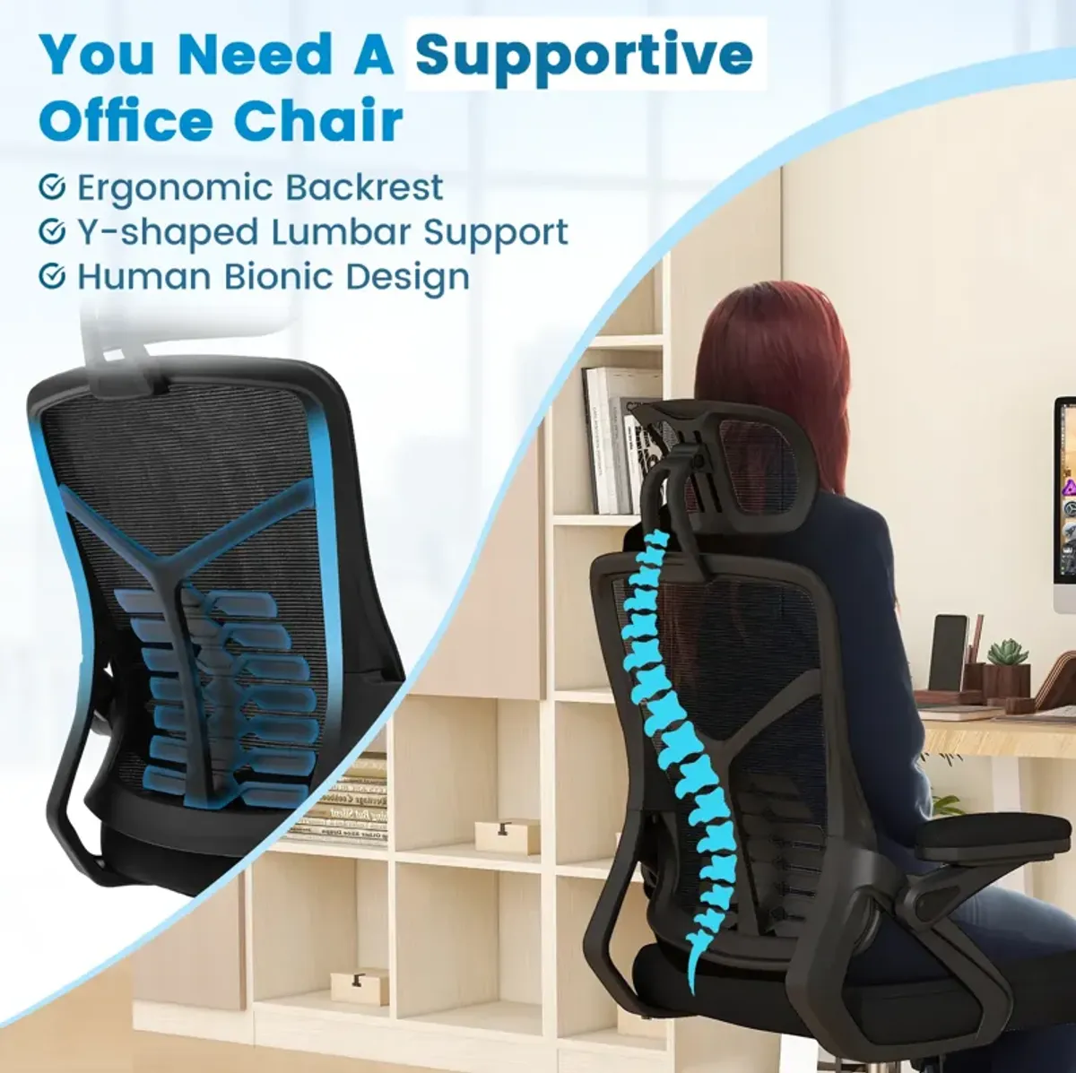 Ergonomic Mesh Office Chair with Lumbar Support and Rocking Function