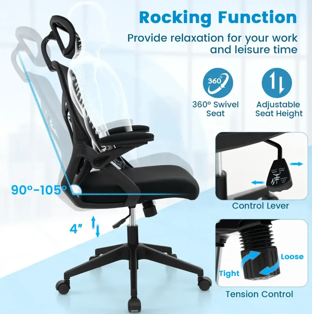 Ergonomic Mesh Office Chair with Lumbar Support and Rocking Function