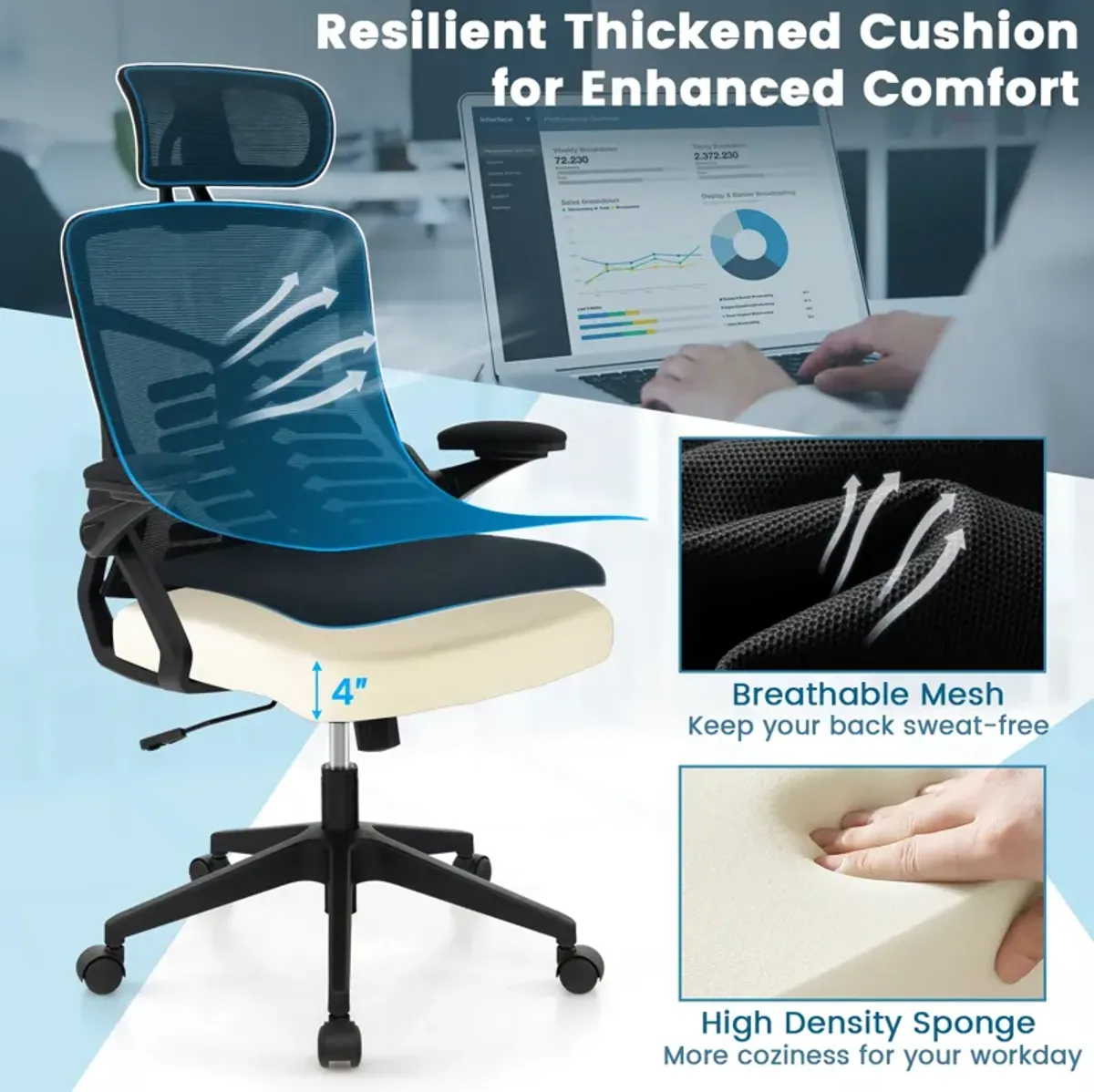 Ergonomic Mesh Office Chair with Lumbar Support and Rocking Function