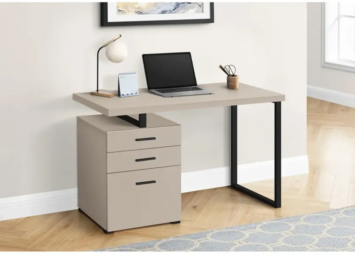 Monarch Specialties I 7644 Computer Desk, Home Office, Laptop, Left, Right Set-up, Storage Drawers, 48"L, Work, Metal, Laminate, Beige, Black, Contemporary, Modern