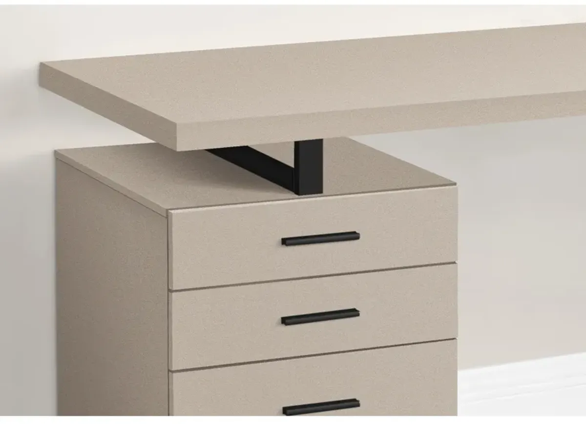 Monarch Specialties I 7644 Computer Desk, Home Office, Laptop, Left, Right Set-up, Storage Drawers, 48"L, Work, Metal, Laminate, Beige, Black, Contemporary, Modern