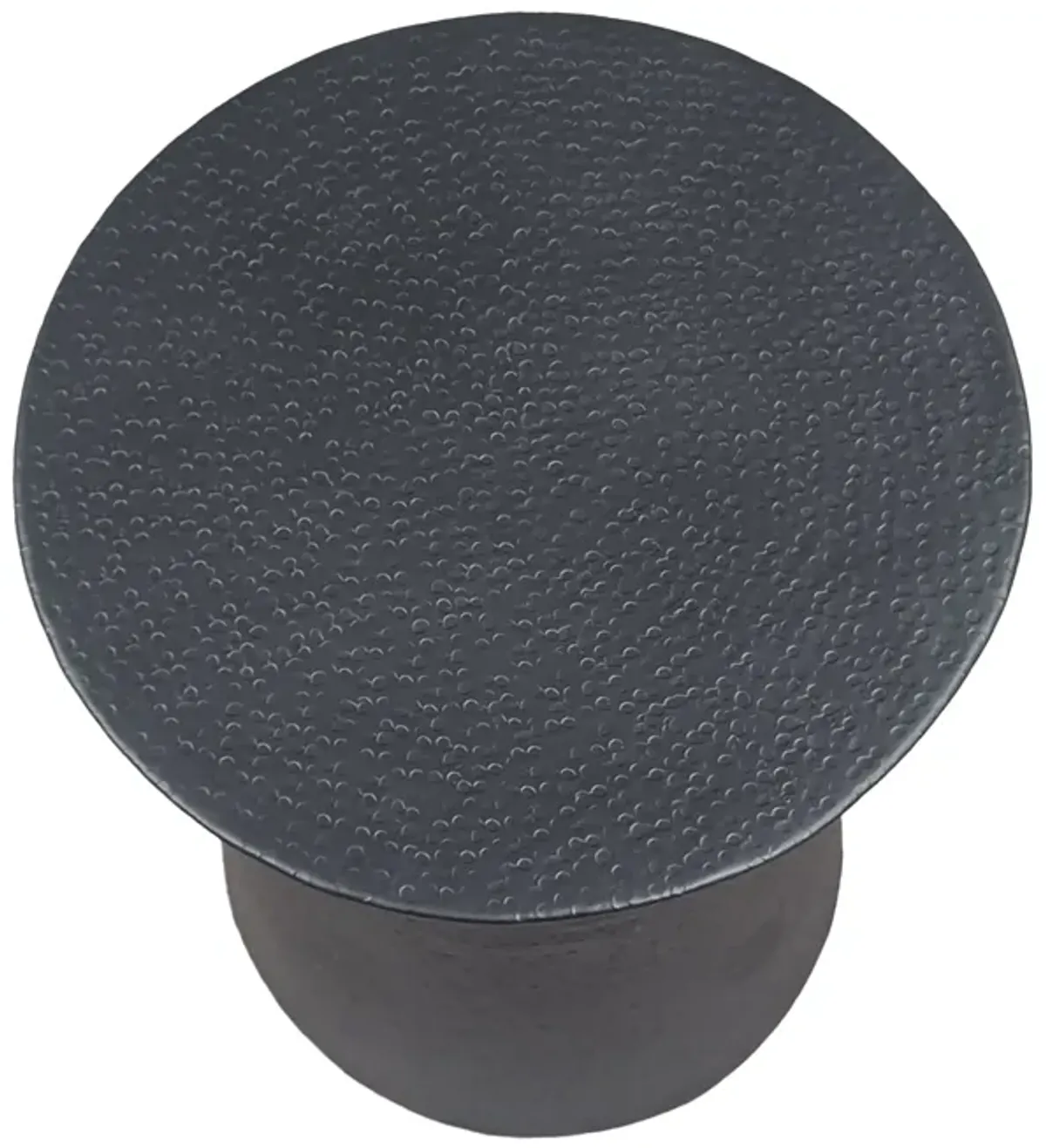 Josi 21 Inch Round Side End Table, Handcrafted Hammered Design, Drum Pedestal Aluminum Base, Matte Black - Benzara