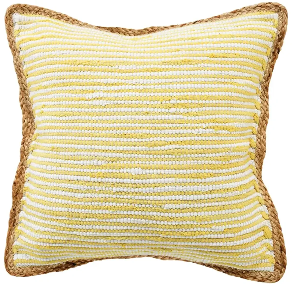 20" Yellow and White Bordered Striped Square Throw Pillow